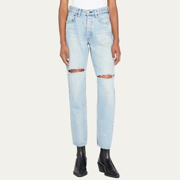 MOUSSY VINTAGE TIFTON WIDE STRAIGHT JEANS HIGH RISE RIPPED ANKLE RIGID DENIM 24 - Picture 2 of 8